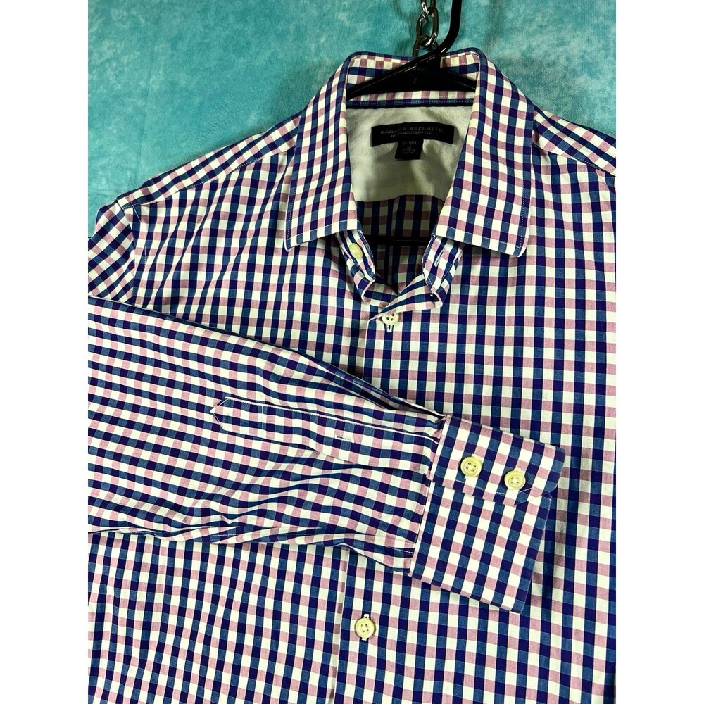 Banana Republic Men's M Slim Non-Iron Check Dress Shirt 15.5 32/33